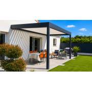 Pergola bioclimatique 6x4 lames perpendiculaires blanches armature gris 7016 