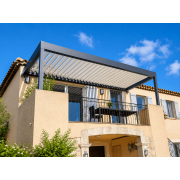 Pergola bioclimatique 5.48 m en 2 poteaux sur muret 