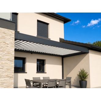 Pergola Bioclimatique H3 Entre Murs Lames Perpendiculaires Électrique (Moteurs Double Vérins) Sur Mesure