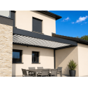 Pergola Bioclimatique H3 Entre Murs Lames Perpendiculaires Électrique (Moteurs Double Vérins) Sur Mesure