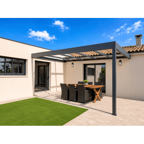 Structure Seule pergola aluminium 5x3m entre 2 murs en L