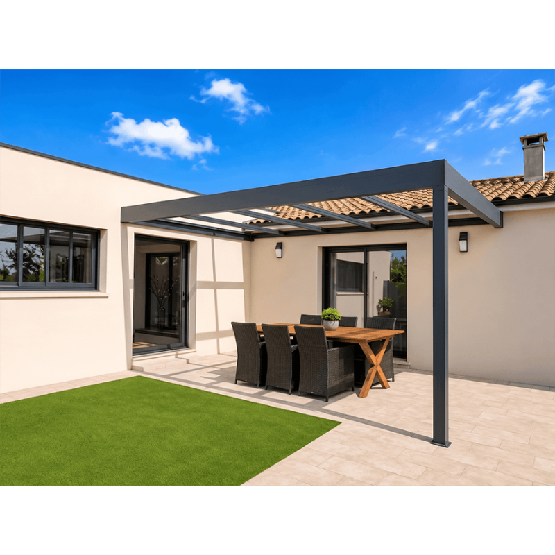 Structure Seule pergola aluminium 5x3m entre 2 murs en L