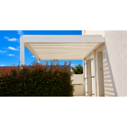 Pergola bioclimatique lames perpendiculaires 4m blanc RAL 9010