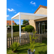 Pergola bioclimatique lames perpendiculaires 3.6x3m blanc RAL 9010