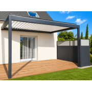 Pergola bioclimatique 4x3m gris anthracite RAL 7016 lames perpendiculaires blanc RAL 9010