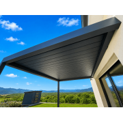 Pergola bioclimatique lames perpendiculaires 4x3m RAL 7016
