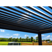 Pergola bioclimatique autoportée motorisée blanc gris