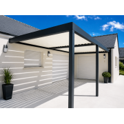 Pergola bioclimatique gris anthracite lames parallèles blanc