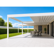 Pergola Toit Retractable H4 blanche motorisée adossée Sur Mesure