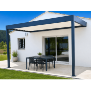 Pergola Toit Rétractable Motorisé 5x2.45m RAL Gris Anthracite, Lames Blanc
