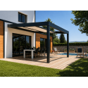 Pergola Aluminium Toit Coulissant Rétractable Panneaux Sandwich Isolant motorisée Adossée Sur Mesure
