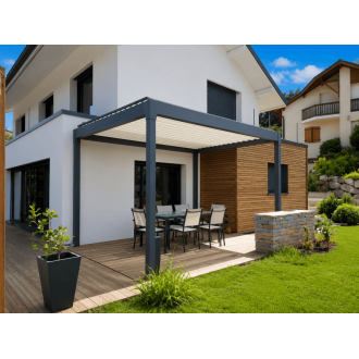 Pergola bioclimatique manuelle L1 gris anthracite 7016 4x4m auto-portée