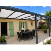 Pergola Polycarbonate Aluminium Adossée 6x4 Gris Anthracite RAL 7016 Plaques Finition Opaque