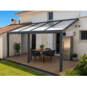 Pergola Polycarbonate Aluminium Adossée 6x4 Gris Anthracite RAL 7016 Plaques Finition Opaque