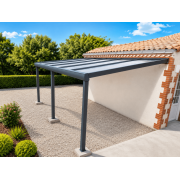 Carport Polycarbonate Aluminium Adossé RAL 7016 5x3m