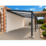 Carport gris foncé 7016 adossé toit polycarbonate