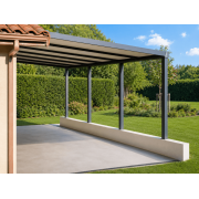 Carport Adossé 7x3.8m Panneaux Sandwich avec 1 Poteau Supplémentaire en Option
