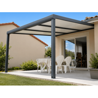 Pergola Aluminium Toit Panneaux Sandwich Isolant 32mm CL Adossée Sur Mesure