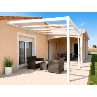 Structure Seule Pergola Pente Aluminium Adossée (pour toiture polycarbonate, panneau sandwich, solaire photovoltaique, verre)