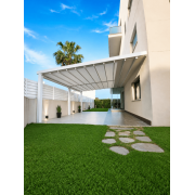  	Pergola Blanche Toile Rétractable S-Luxe Etanche Sauleda® Adossée 3 Poteaux