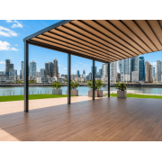  	Pergola Toile Rétractable S-Luxe 3 Modules, 12m Sauleda® Gris Antracite Adossée Electrique