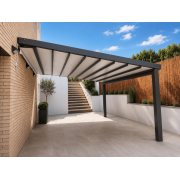 Pergola Toile Rétractable 4x4m S-Luxe Sauleda® Adossée Electrique Gris Ral 7016