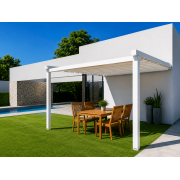  	Pergola Toile Rétractable 4x4m Blanc S-Luxe Sauleda® Adossée Electrique