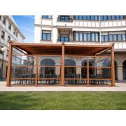 Terrasse Hôtel Restaurant Pergola Toile Rétractable Grande S-Luxe Sauleda® Coloris Ton Bois Pin