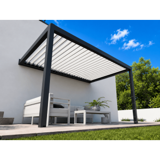 Pergola bioclimatique S3 4.5x3m lames perpendiculaires adossée