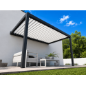 Pergola Bioclimatique Aluminium S3 Adossée Lames Orientables Perpendiculaires Électrique (Motorisation Vérin) Sur Mesure
