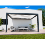Pergola bioclimatique lames perpendiculaires S3 4.5x3m adossée