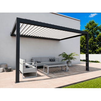 Pergola bioclimatique S3 4.5x3m lames perpendiculaires adossée