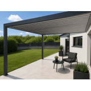Pergola bioclimatique S3 4.5x3m lames perpendiculaires adossée