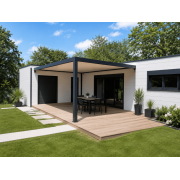  	Pergola bioclimatique S3 4.5m lames perpendiculaires adossée