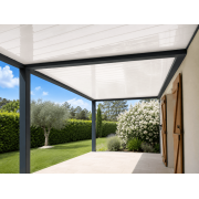  	Pergolas bioclimatiques S3 sur terrasse en V avec panneaux sandwich en jonction
