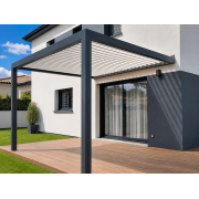 Pergola bioclimatique S3 adossée 3x3.95m lames perpendiculaires ouvertes