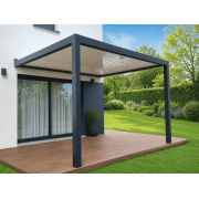 Pergola bioclimatique S3 adossée 3x3.95m lames perpendiculaires fermées