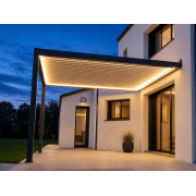 Pergola bioclimatique S3 4x4m lames perpendiculaires avec lumière led variable 4 côtés