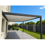 	Pergola Bioclimatique Adossée S3 5.6x3.5m Lames Perpendiculaires