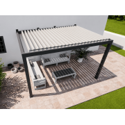 Pergola bioclimatique S3 4.5x3m lames perpendiculaires adossée