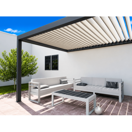 Pergola Bioclimatique Aluminium S3 Entre Murs Lames Perpendiculaires Électrique (Motorisation Vérin) Sur Mesure