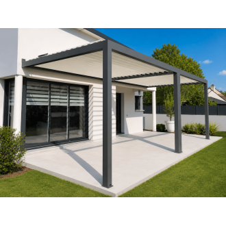 Pergola bioclimatique S3 4x3m lames parallèles adossée