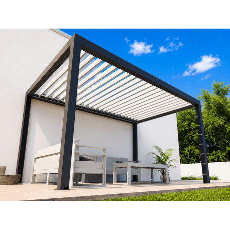 Pergola Bioclimatique Aluminium S3 AUTO-PORTÉE Lames Orientables Perpendiculaires Électrique (Motorisation Vérin) Sur Mesure