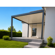  	Pergola bioclimatique S3 4 poteaux 4 x 3.78 m lames perpendiculaires