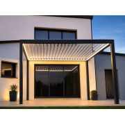  	Pergola bioclimatique S3 4x4m lames perpendiculaires autoportée avec lumière led 4 côtés