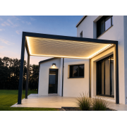  	Pergola bioclimatique S3 4x4m lames perpendiculaires avec lumière led 4 côtés et variateur d'intensité