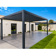 Pergola Bioclimatique S3 Ral 7016 - 6m en 4 Poteaux Lames Perpendiculaires
