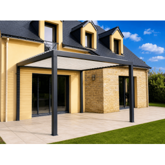 Pergola Bioclimatique Aluminium S3 AUTO-PORTÉE Lames Orientables Parallèles Électrique (Motorisation Vérin) Sur Mesure