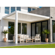 Pergola Bioclimatique S3 Lames Parallèles Entre 2 Murs Terrasse en L 1 Poteau Gauche