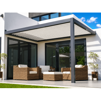Pergola Bioclimatique Aluminium S3 Entre Murs Lames Parallèles Électrique (Motorisation Vérin) Sur Mesure